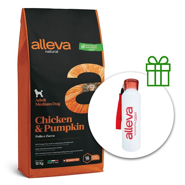 Alleva NATURAL dog chicken & pumpkin adult medium 12 kg + termo boca GRATIS