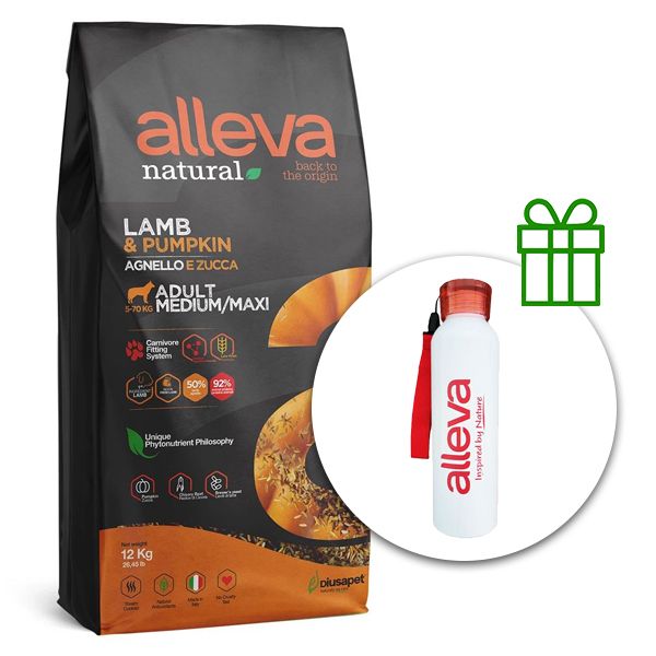 Alleva NATURAL dog lamb & pumpkin adult medium/maxi 12 kg + termo boca GRATIS