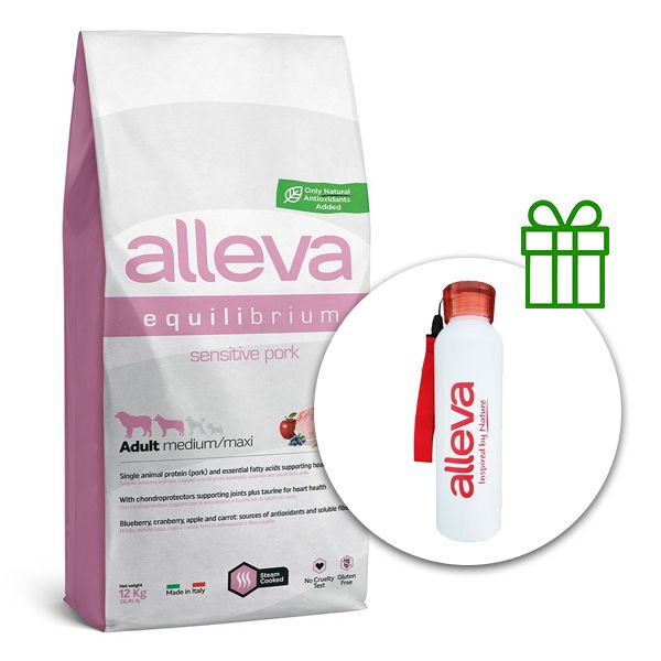 Alleva SP EQUILIBRIUM dog sensitive pork adult medium/maxi 12 kg + termo boca GRATIS