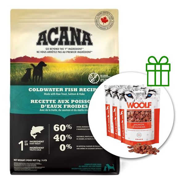 ACANA Coldwater Fish Recipe 11,4 kg + 3x poslastice GRATIS