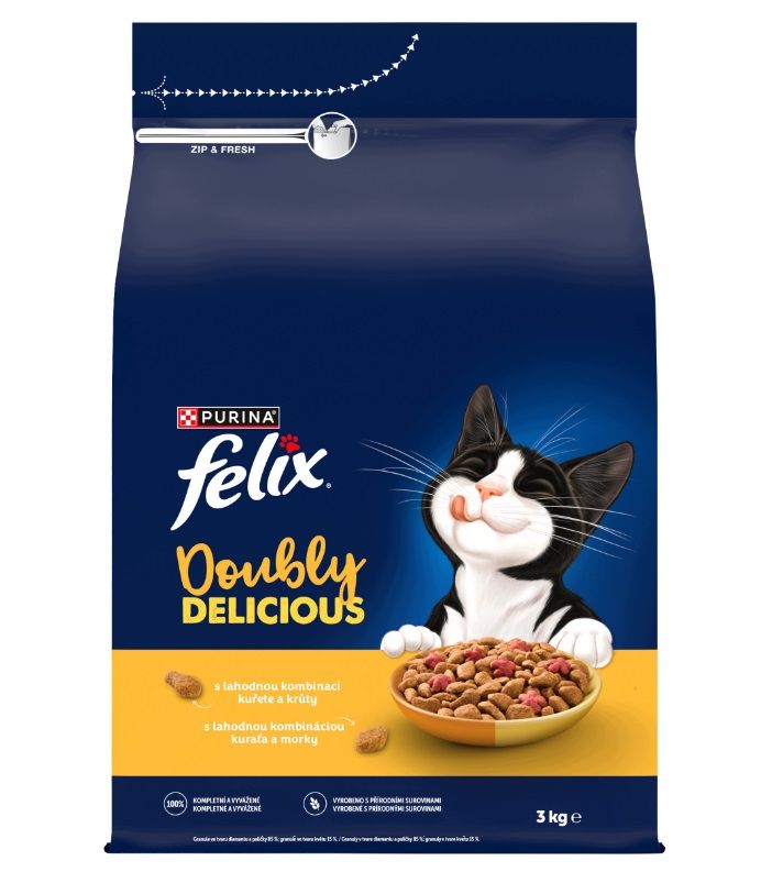 Felix Doubly Delicious suha hrana za mačke piletina, puretina 3 kg