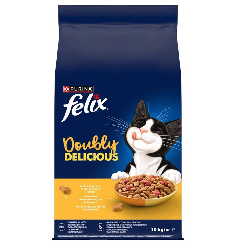 Felix Doubly Delicious suha hrana za mačke piletina, puretina 10 kg