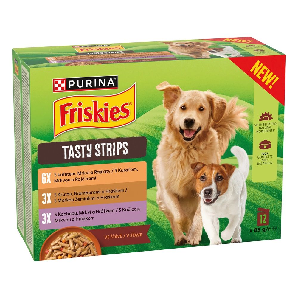 Friskies Tasty Strips vrećice za pse piletina, puretina, patka u umaku 12 x 85 g