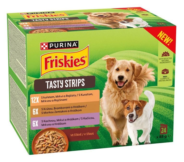 Friskies Tasty Strips vrećice za pse piletina, puretina, patka u umaku 24 x 85 g