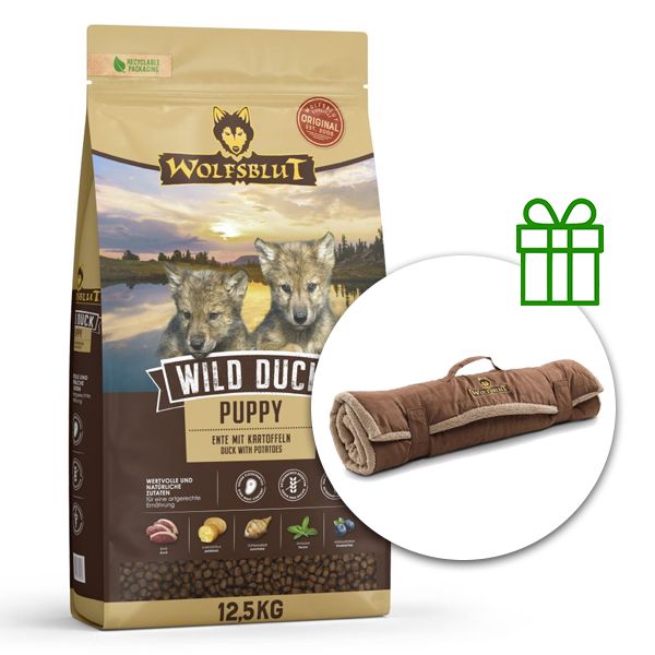 WOLFSBLUT Wild Duck Puppy 12,5 kg + Putna deka GRATIS