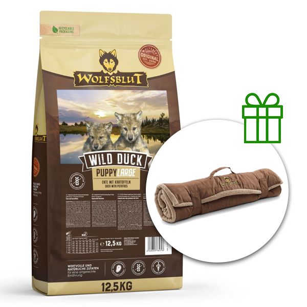 WOLFSBLUT Wild Duck Puppy Large Breed 12,5 kg + Putna deka GRATIS