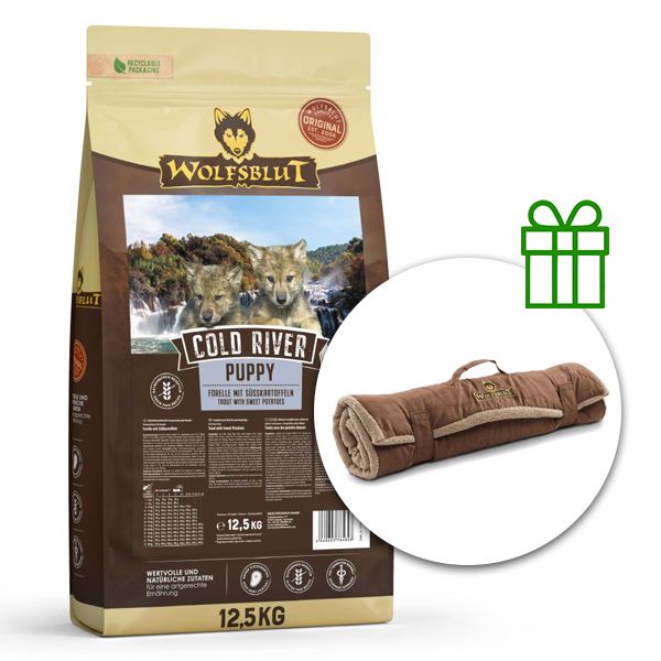 WOLFSBLUT Cold River Puppy 12,5 kg + Putna deka GRATIS