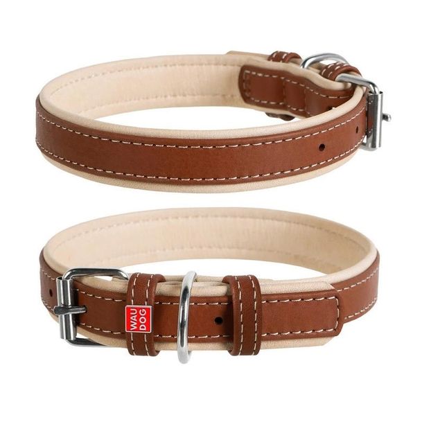 Kožni ovratnik Soft za psa 46 - 60cm, 35mm, smeđe - bež boje