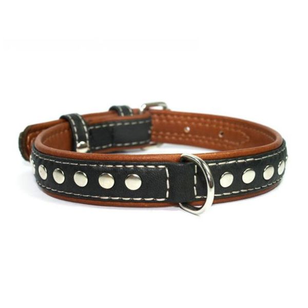 Kožni ovratnik s metalnom aplikacijom - 30 - 39cm, 20mm - crni