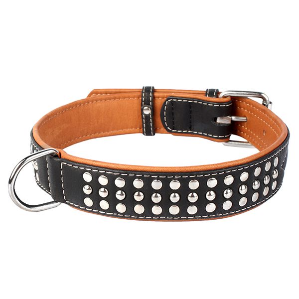 Kožni ovratnik s metalnom aplikacijom - 46 - 60cm, 35mm - crni