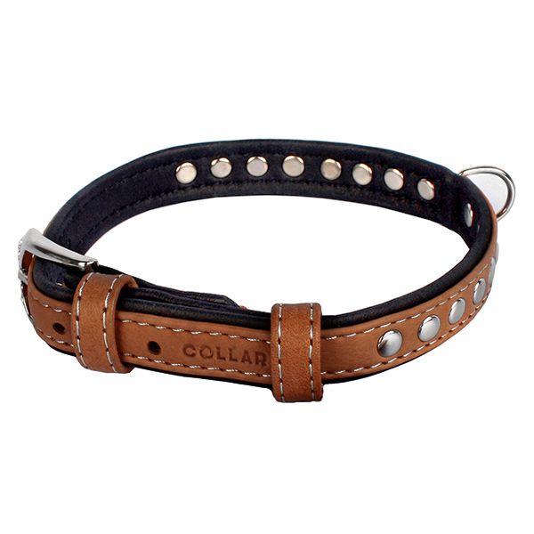 Kožni ovratnik s metalnom aplikacijom - 27 - 36cm, 15mm - smeđi
