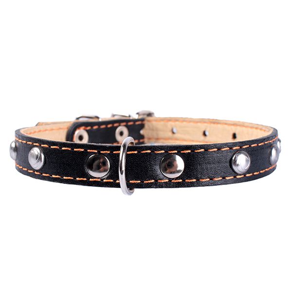 Kožni ovratnik s metalnom dekoracijom - 27 - 35cm, 14mm - crni