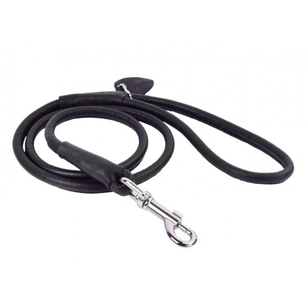 Kružna kožna uzda za pse - 183cm, 6mm - crna
