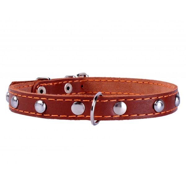 Kožni ovratnik s dekoracijom - 27 - 35cm, 14mm - smeđi