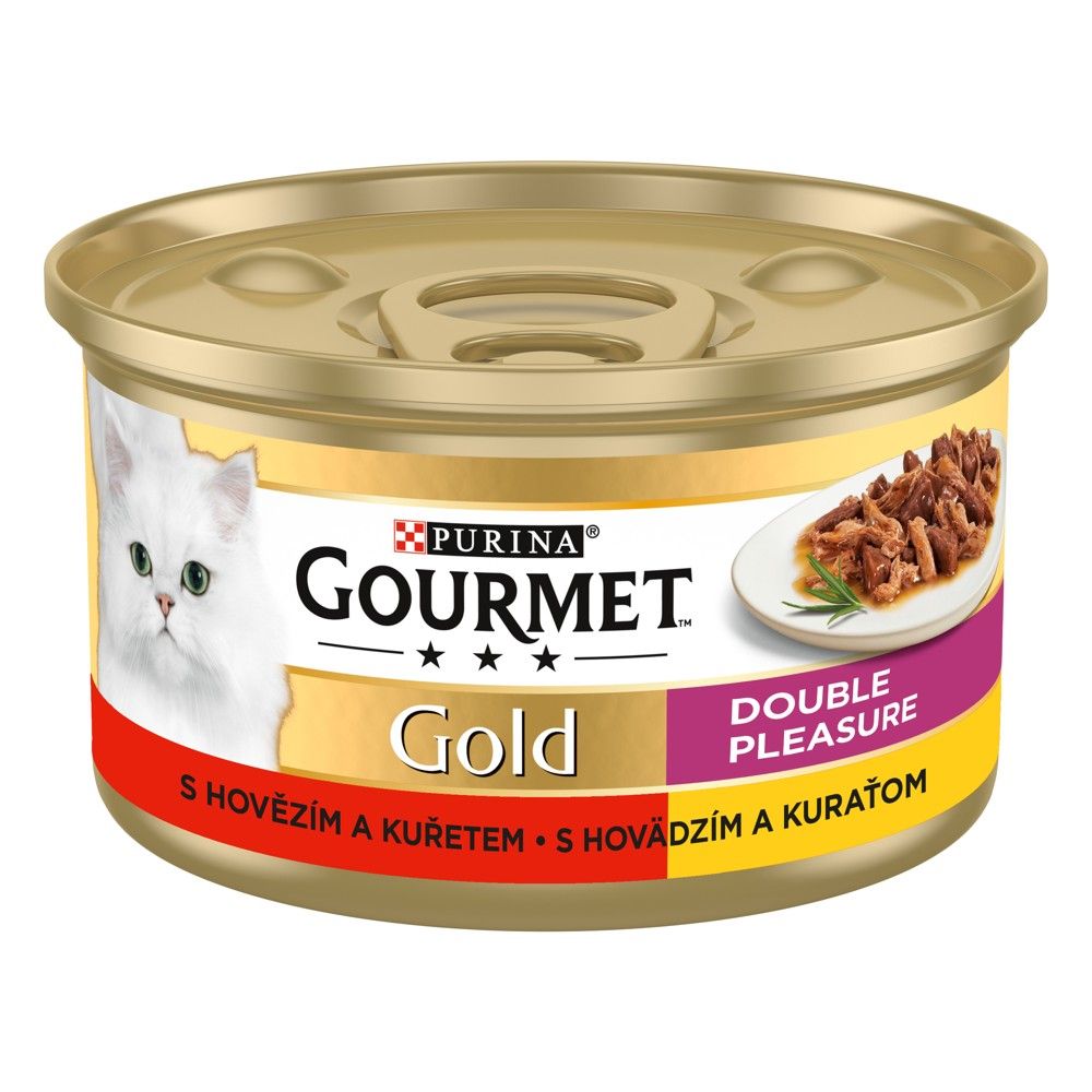 Konzerva Gourmet GOLD - pečeni i dinstani komadi mesa s govedinom i piletinom, 85g