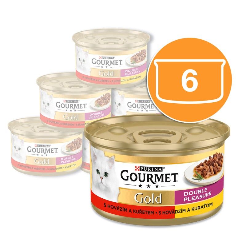 Konzerva Gourmet GOLD - pečeni i kuhanih komadića mesa s govedinom i piletinom, 6 x 85g