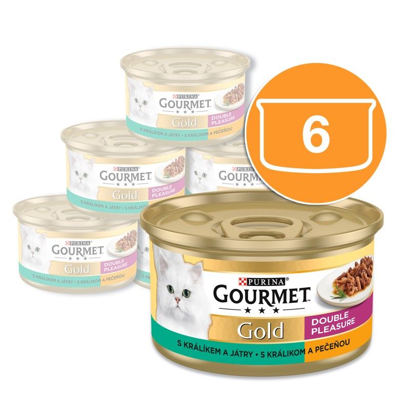 Konzerva Gourmet GOLD - pečeni i dinstani komadi mesa s zecem i jetrom, 6 x 85g