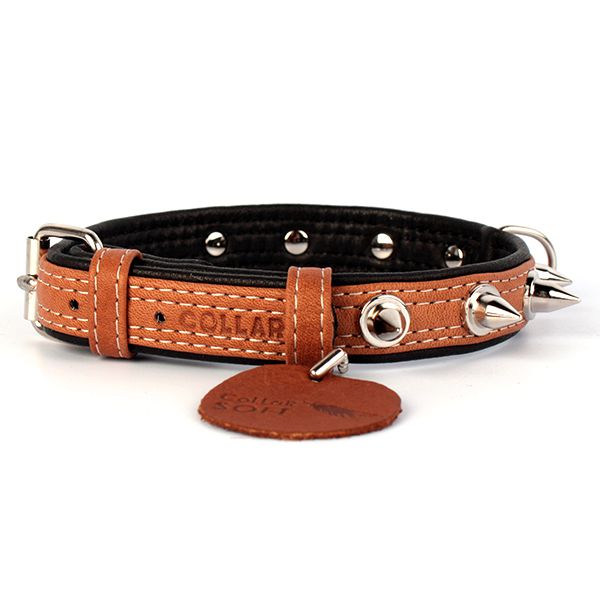 Kožni ovratnik SOFT s bodljama - 38 - 49cm, 25mm, smeđe-crni