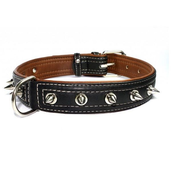 Kožni ovratnik SOFT s bodljama - 46 - 60cm, 35mm, crno-smeđi