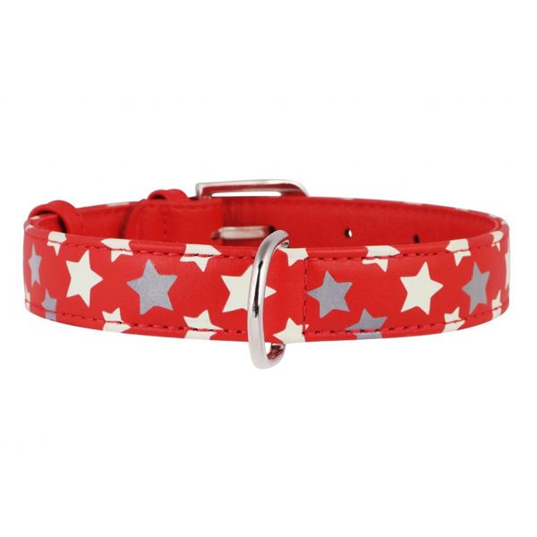 Svjetleći kožni ovratnik s zvjezdicama, crveni 27 - 36cm, 15mm