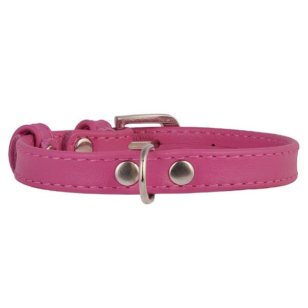 Ružasti ravni kožni ovratnik 19 - 25cm, 9mm
