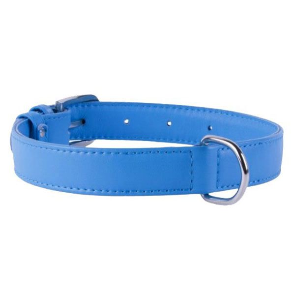 Ravni kožni ovratnik plavi 27 - 36cm, 15mm