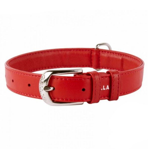 Ravni kožni ovratnik crveni 38 - 49cm, 25mm