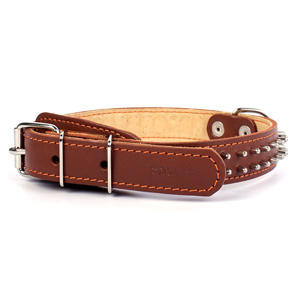 Kožni ovratnik COLLAR s bodljama, dvostruki 48 - 63 cm, smeđi
