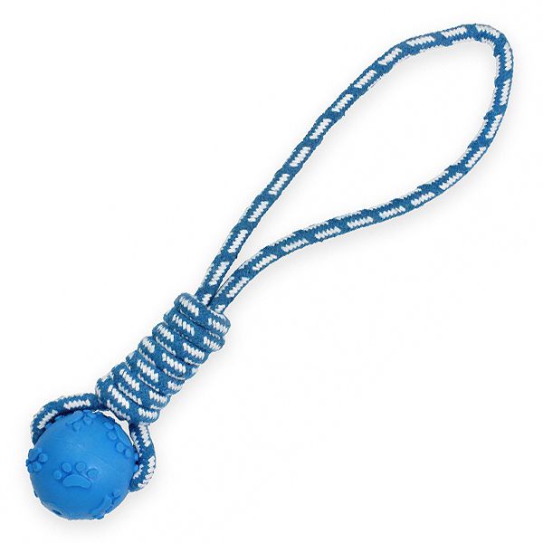 TPR Loptica za pse na užetu, plava - 40cm