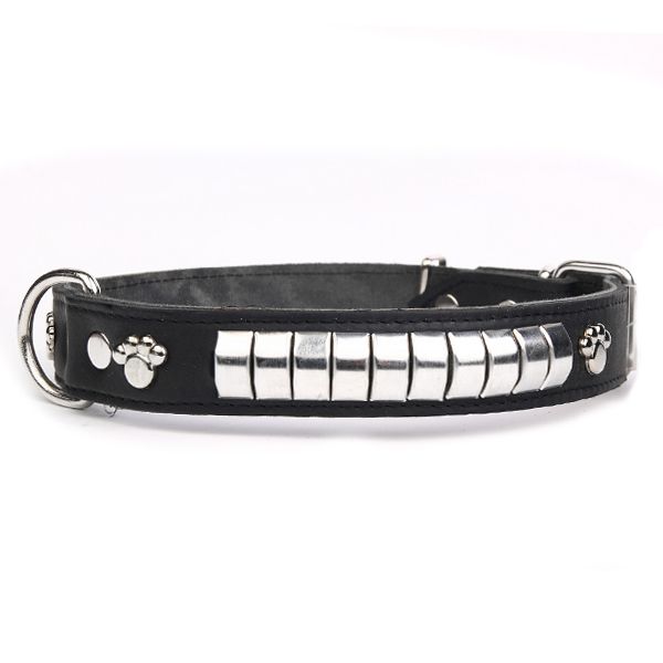 Kožni ovratnik Exclusive Silver s dodacima, crni 4 cm x 60 - 69 cm