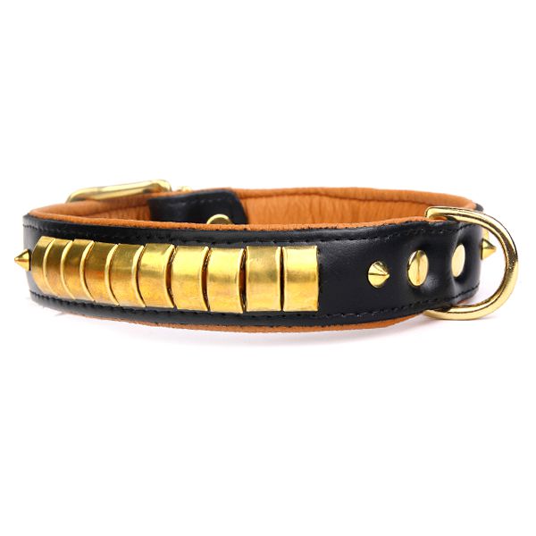Kožni ovratnik Gold, crno - smeđi 3,5 cm x 52 - 61 cm