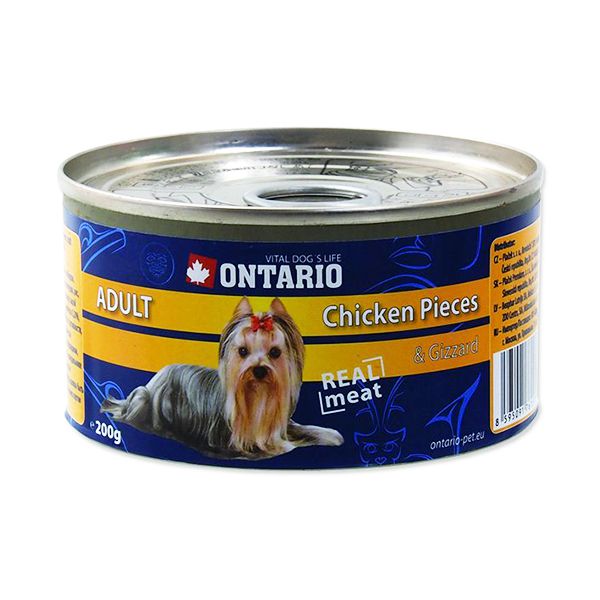 Konzerva ONTARIO Adult za psa, pileće komade + želuci, 200g