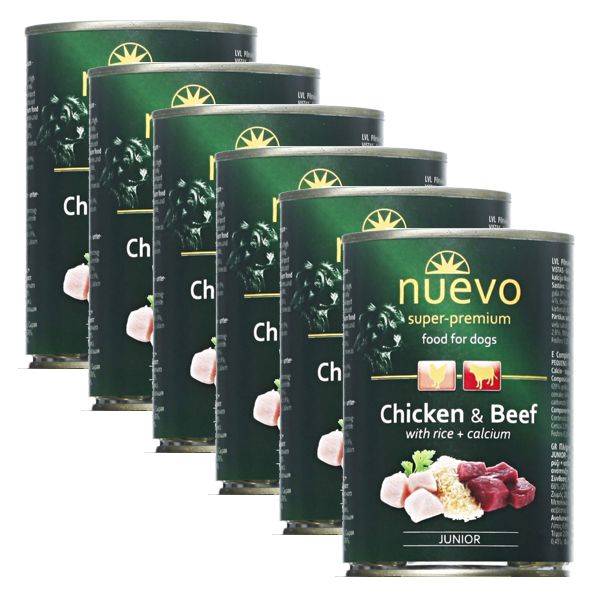 Konzerva NUEVO DOG Junior Chicken & Beef 6 x 400 g