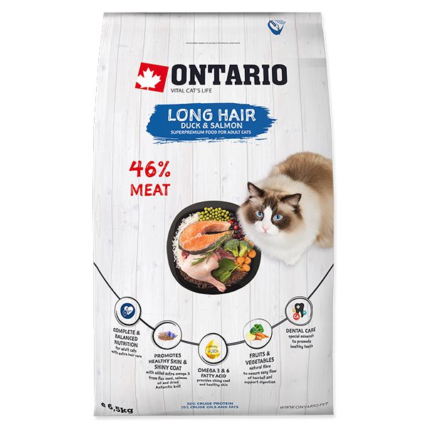 Ontario Cat Long Hair Duck & Salmon 6,5 kg