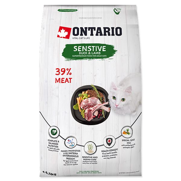 Ontario Cat Sensitive Duck & Lamb 6,5 kg