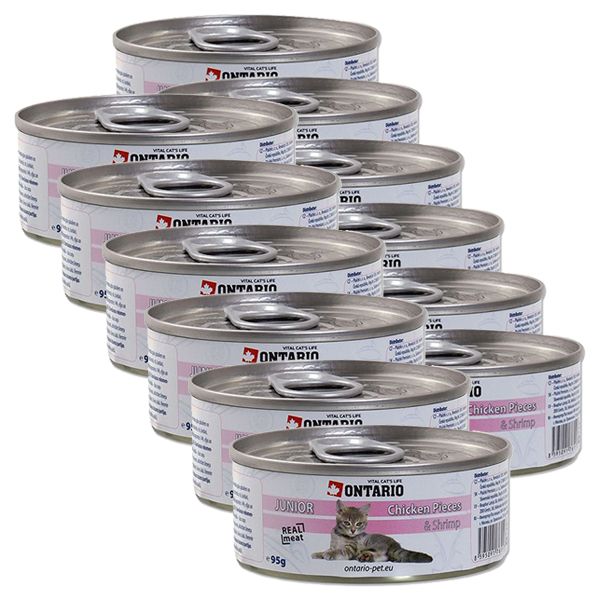 ONTARIO Junior Konzerva - pileći komadi i škampi - 12 x 95 g
