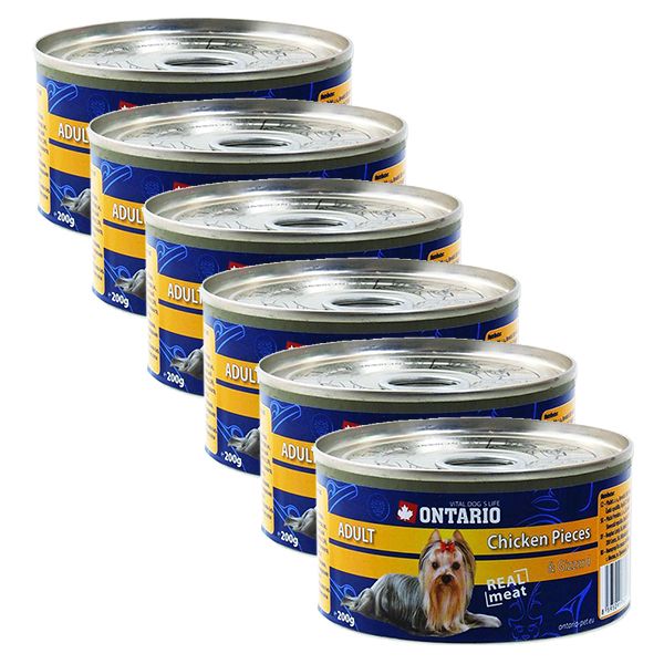 Konzerva ONTARIO Adult za psa, pileće komade + želuci, 6 x 200g