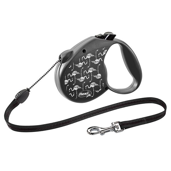 Flexi Standard Flamingo M do 20kg, 5m uže - crna