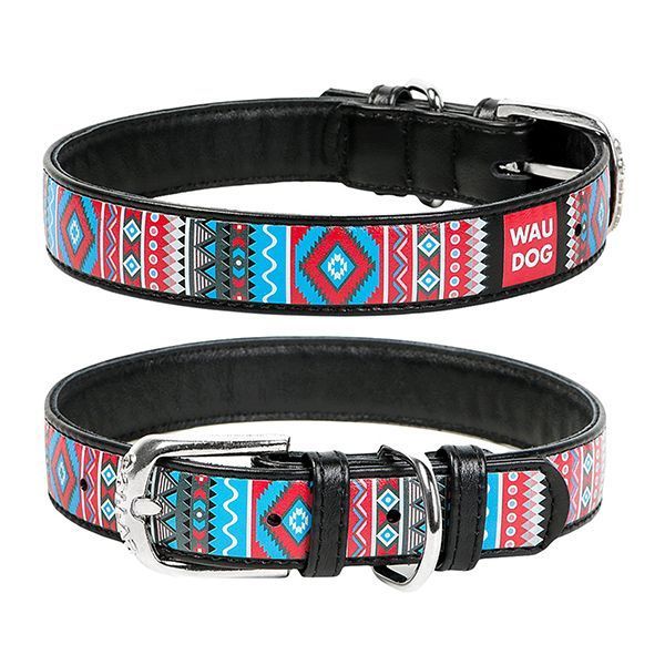 Kožni ovratnik WAUDOG Ethno - crni 19 - 25 cm, 12 mm