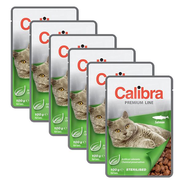 CALIBRA Cat Adult Sterilised komadi s lososom u umaku 6 x 100 g