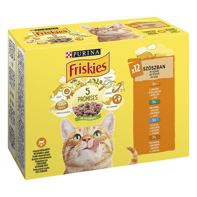 Friskies Cat konzervice piletina, pačetina, losos i puretina u umaku 12 x 85 g