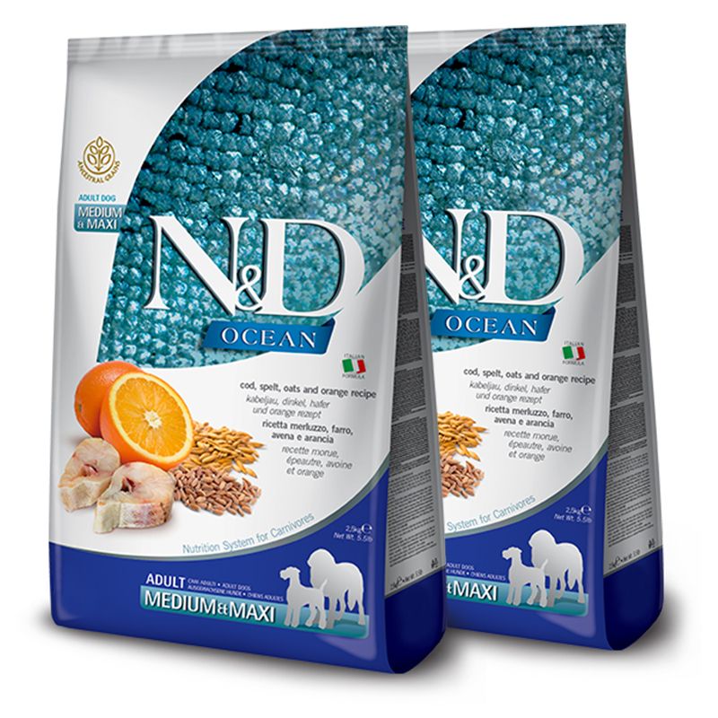 Farmina N&D dog OCEAN Adult Medium & Maxi Codfish and Orange 2 x 12 kg