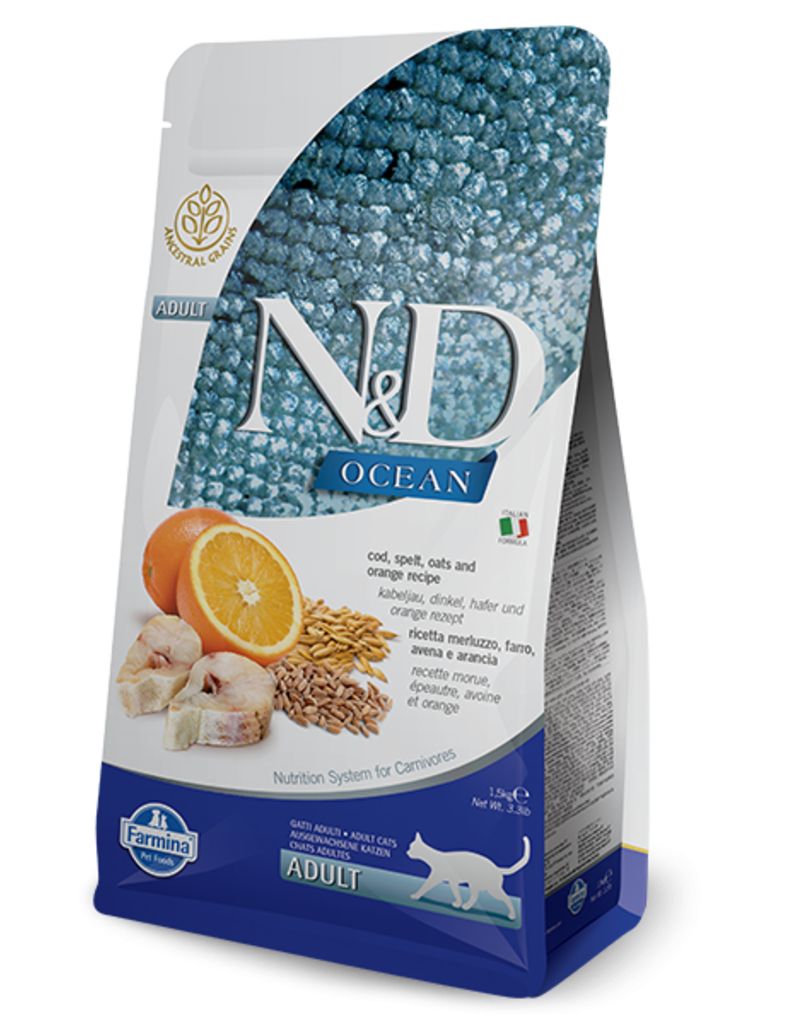 Farmina N&D cat OCEAN Adult Cod, Spelt, Oats & Orange Adult 5 kg