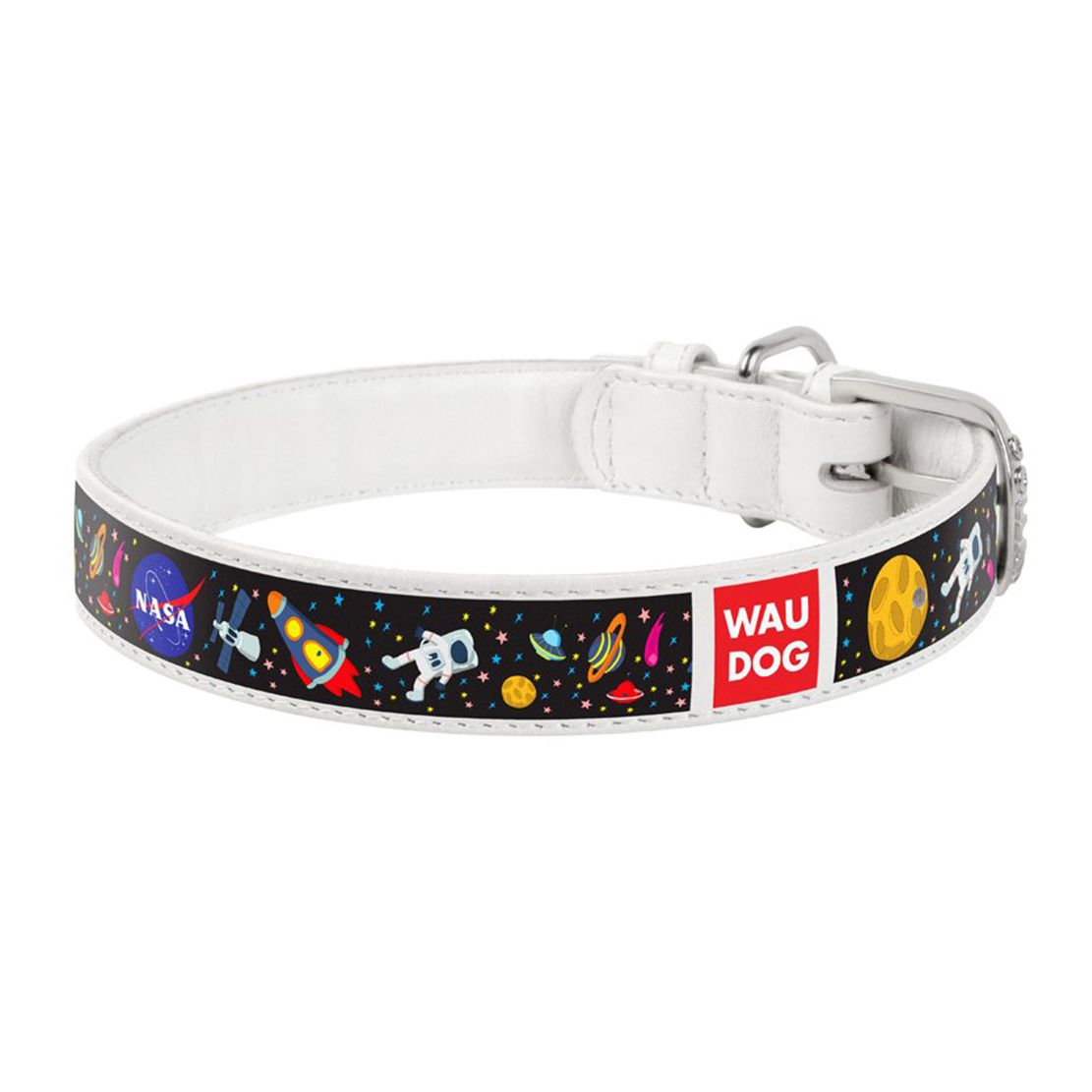 Kožni ovratnik WAUDOG NASA bijeli 15 mm/27-36 cm