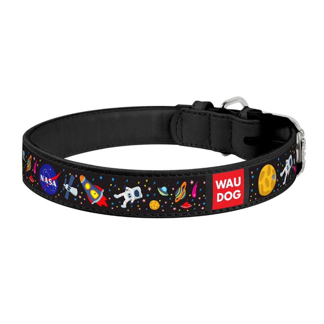 Kožni ovratnik WAUDOG NASA crni 15 mm/27-36 cm