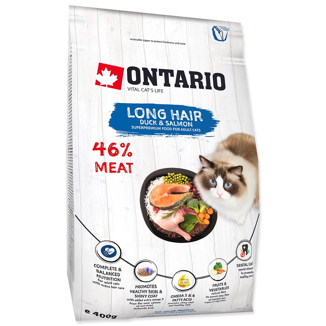 Ontario Cat Long Hair Duck & Salmon 400 g