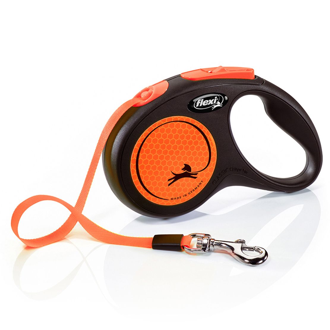 Flexi NOVI NEON povodac S do 15kg, 5m trak – narančasta