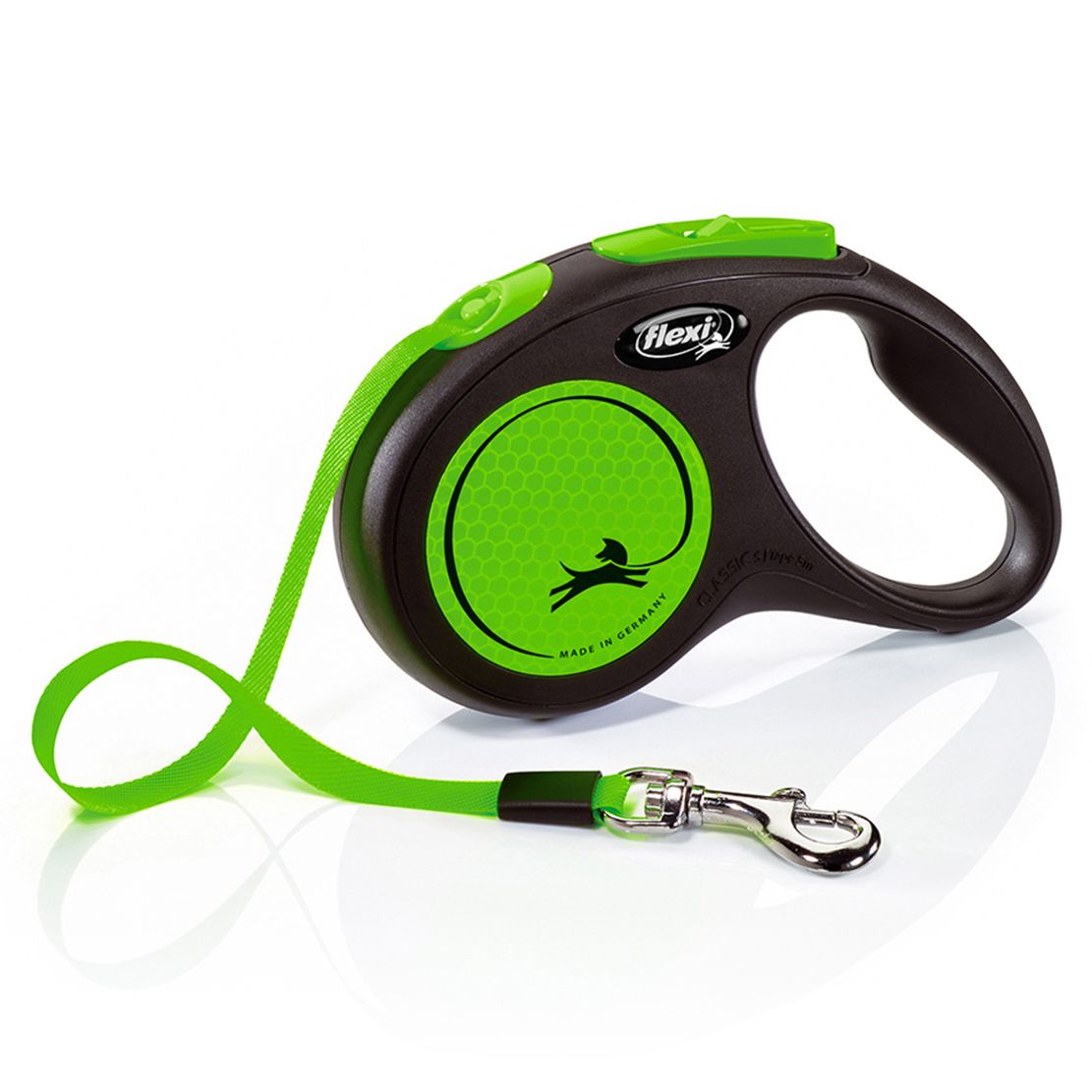 Flexi NOVI NEON povodac S do 15kg, 5m trak – zelena