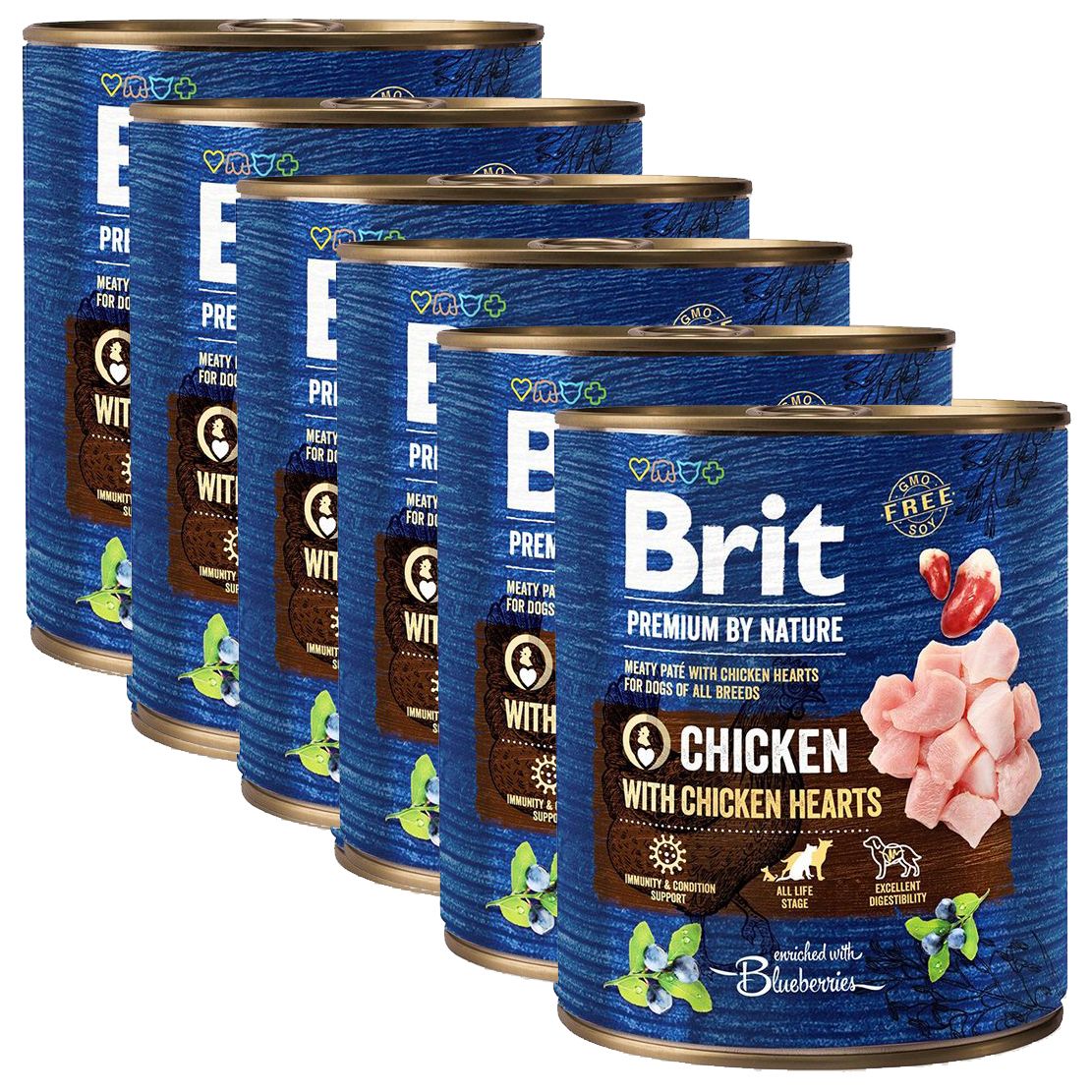 Konzerva Brit premium by Nature Piletina & Srca 6 x 800 g