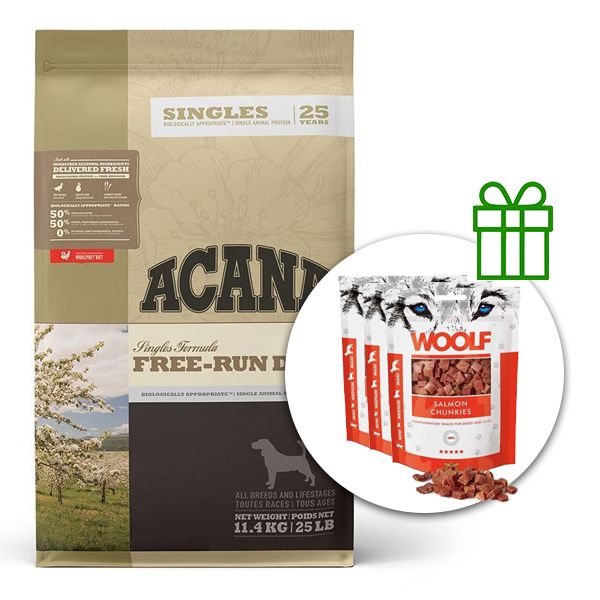 ACANA Singles Free-Run Duck 11,4 kg + 3x poslastice GRATIS
